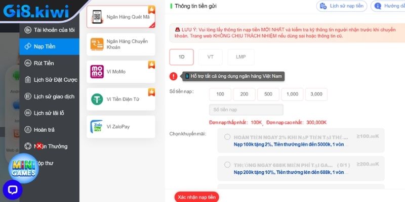 Nạp Và Rút Tiền GI8 2 Lựa chọn phương thức thanh toán trong nạp và rút tiền GI8