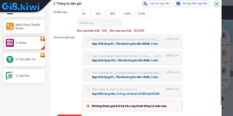 Nạp Và Rút Tiền GI8 1 Nạp và rút tiền GI8 thao tác thanh toán